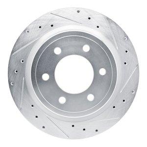 Ford F-150 Brake Rotor (1) - Rear Right - R1 Concepts - Drilled & Slotted - Silver - `21-`25 Ford F-150 Brake Rotor (1) - Rear Right - R1 Concepts - Drilled & Slotted - Silver - `21-`25